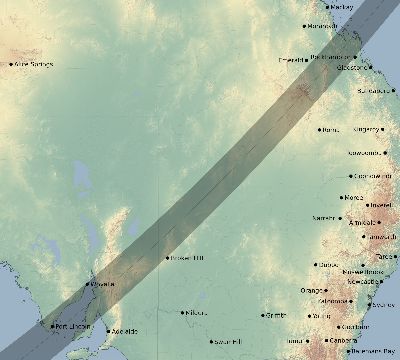 Map of the eclipse path across Australia on 04/16/2656