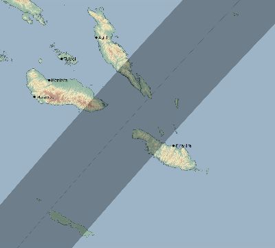 Map of the eclipse path across Solomon Islands on 04/16/2656