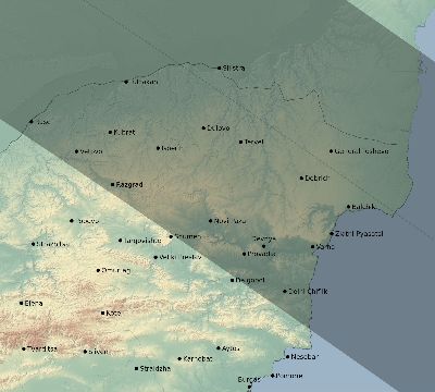 Map of the eclipse path across Bulgaria on 10/10/2656
