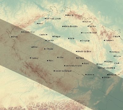 Map of the eclipse path across Czechia on 10/10/2656