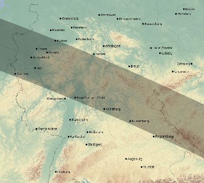 Map of the eclipse path across Germany on 10/10/2656