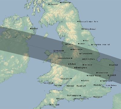 Map of the eclipse path across United Kingdom on 10/10/2656