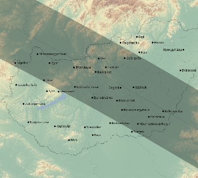 Map of the eclipse path across Hungary on 10/10/2656
