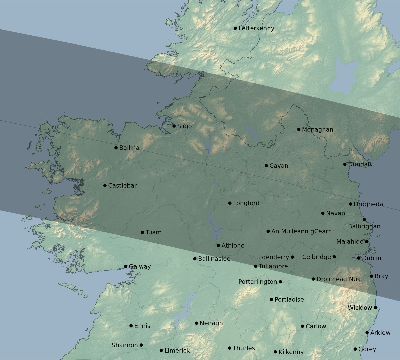 Map of the eclipse path across Ireland on 10/10/2656