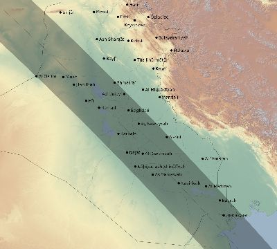 Map of the eclipse path across Iraq on 10/10/2656