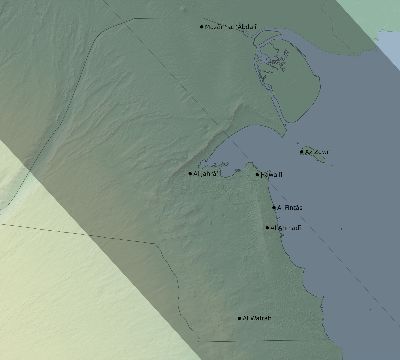 Map of the eclipse path across Kuwait on 10/10/2656