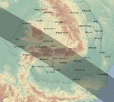 Map of the eclipse path across Romania on 10/10/2656