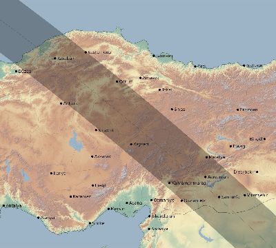 Map of the eclipse path across Turkey on 10/10/2656