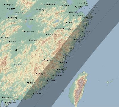 Map of the eclipse path across China on 04/06/2657