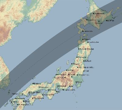 Map of the eclipse path across Japan on 04/06/2657