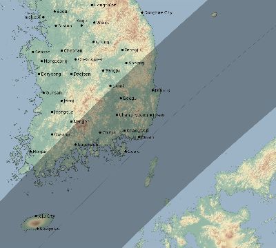 Map of the eclipse path across South Korea on 04/06/2657