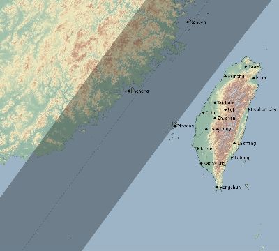 Map of the eclipse path across Taiwan on 04/06/2657