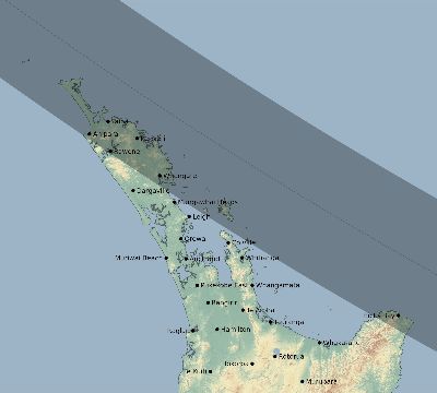 Map of the eclipse path across New Zealand on 09/29/2657