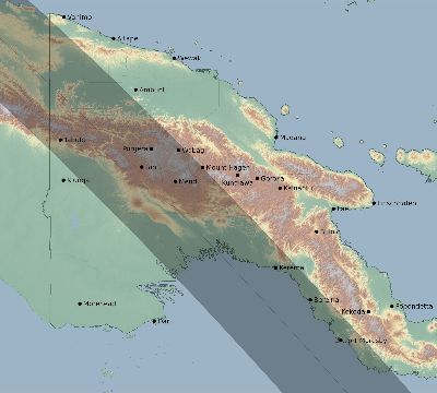 Map of the eclipse path across Papua New Guinea on 09/29/2657
