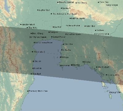 Map of the eclipse path across Thailand on 09/29/2657