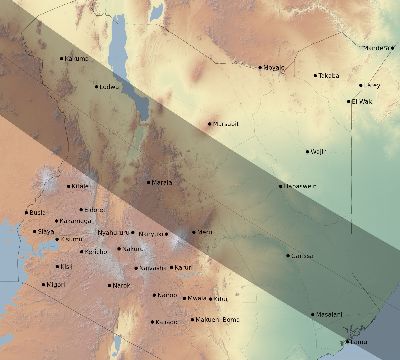 Map of the eclipse path across Kenya on 07/29/2660