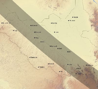 Map of the eclipse path across South Sudan on 07/29/2660