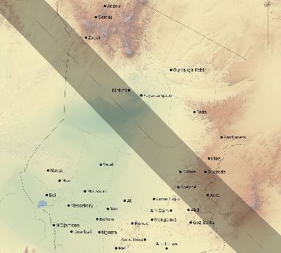 Map of the eclipse path across Chad on 07/29/2660