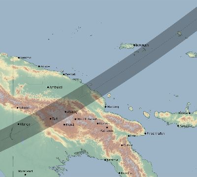 Map of the eclipse path across Papua New Guinea on 01/22/2661