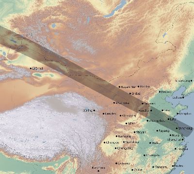 Map of the eclipse path across China on 05/29/2663