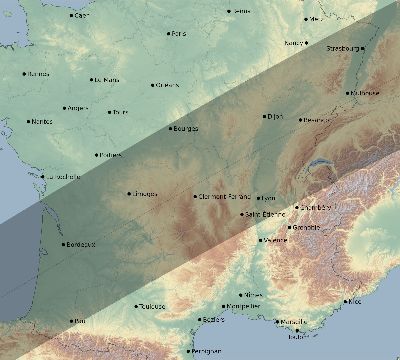 Map of the eclipse path across France on 05/29/2663