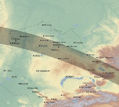 Map of the eclipse path across Kazakhstan on 05/29/2663