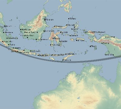Map of the eclipse path across Indonesia on 11/10/2664