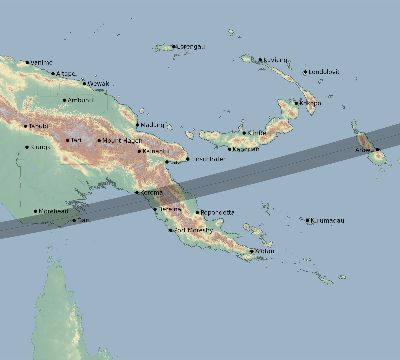 Map of the eclipse path across Papua New Guinea on 11/10/2664