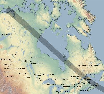 Map of the eclipse path across Canada on 10/30/2665