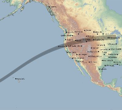 Map of the eclipse path across United States on 03/16/2667