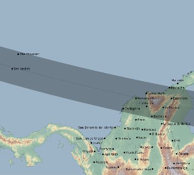 Map of the eclipse path across Colombia on 08/29/2668