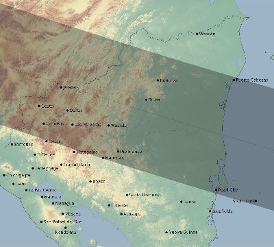 Map of the eclipse path across Nicaragua on 08/29/2668