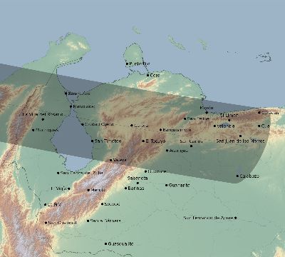 Map of the eclipse path across Venezuela on 08/29/2668