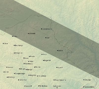 Map of the eclipse path across Burkina Faso on 01/03/2671