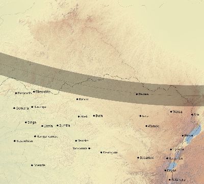 Map of the eclipse path across DR Congo on 01/03/2671