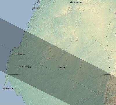 Map of the eclipse path across Western Sahara on 01/03/2671