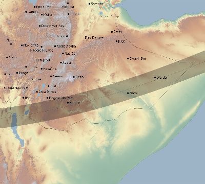 Map of the eclipse path across Ethiopia on 01/03/2671