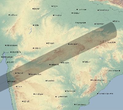 Map of the eclipse path across India on 01/03/2671