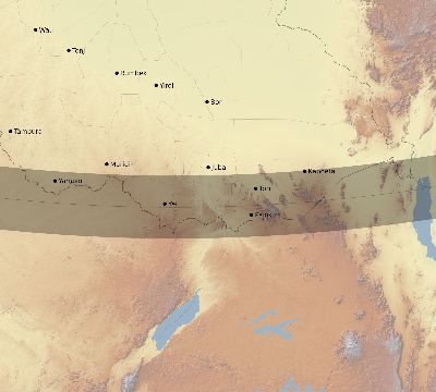 Map of the eclipse path across South Sudan on 01/03/2671