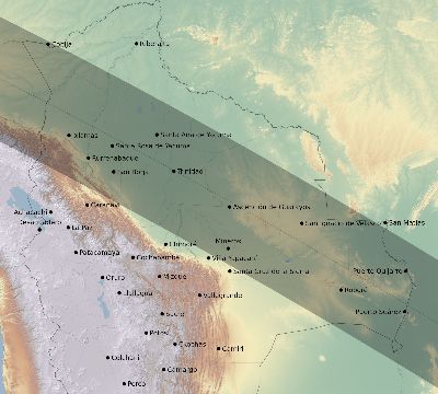 Map of the eclipse path across Bolivia on 12/23/2671