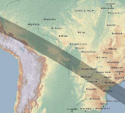 Map of the eclipse path across Brazil on 12/23/2671