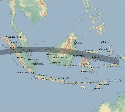 Map of the eclipse path across Indonesia on 04/28/2674