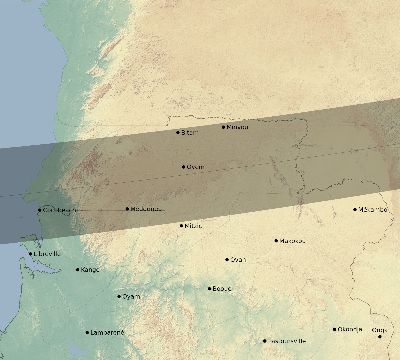 Map of the eclipse path across Gabon on 10/21/2674