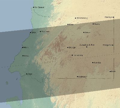 Map of the eclipse path across Equatorial Guinea on 10/21/2674