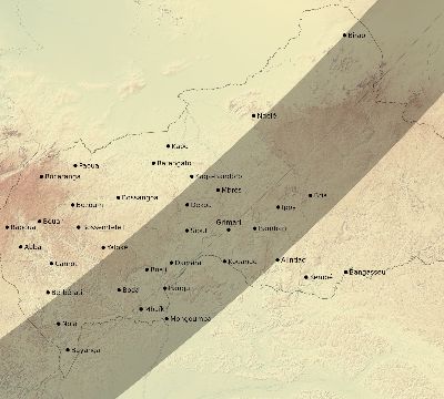 Map of the eclipse path across Central African Republic on 04/17/2675