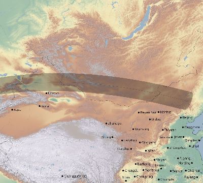 Map of the eclipse path across China on 04/17/2675