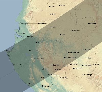Map of the eclipse path across Gabon on 04/17/2675