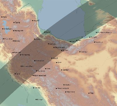 Map of the eclipse path across Iran on 04/17/2675