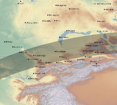 Map of the eclipse path across Kazakhstan on 04/17/2675