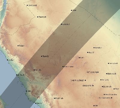 Map of the eclipse path across Saudi Arabia on 04/17/2675